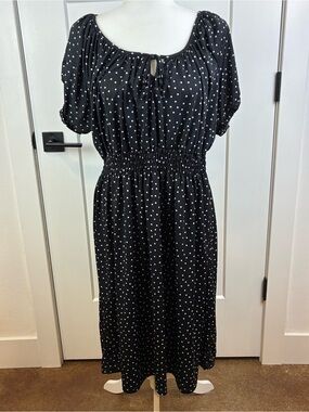 She's Cool Black Polka Dot Smocked Waist Midi Dress Size 2X  i